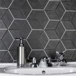 Black rombo Palm Hexagon 6x7 porcelain floor and wall tile install