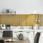 Color Collection Bright White Ice and Mustard Backsplash