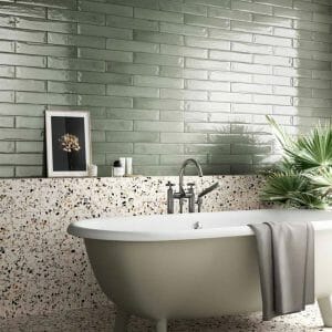 Frammenti Verde Acqua Brick Bathroom Install