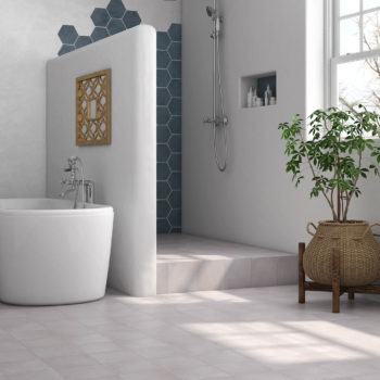 Maiolica Grey Floor Taupe Hex Wall Bathroom