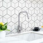 white rombo Palm Hexagon 6x7 porcelain floor and wall tile install
